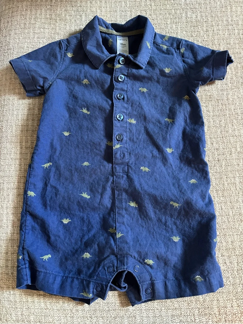 Carter's Navy Short-Sleeve Dino Romper